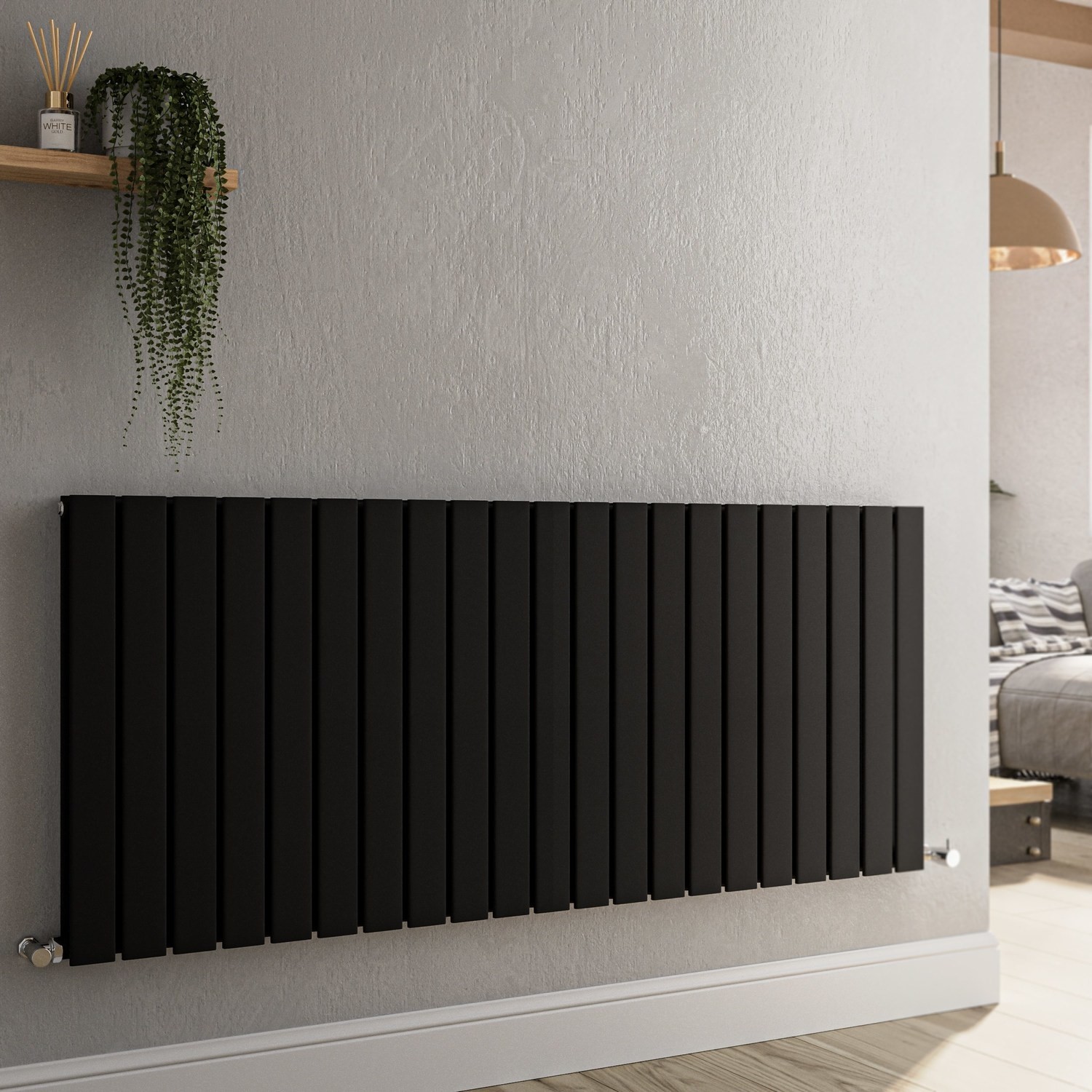 Midnight Horizontal Flat Designer Radiator 600x1428mm Double Panel 5398 BTU