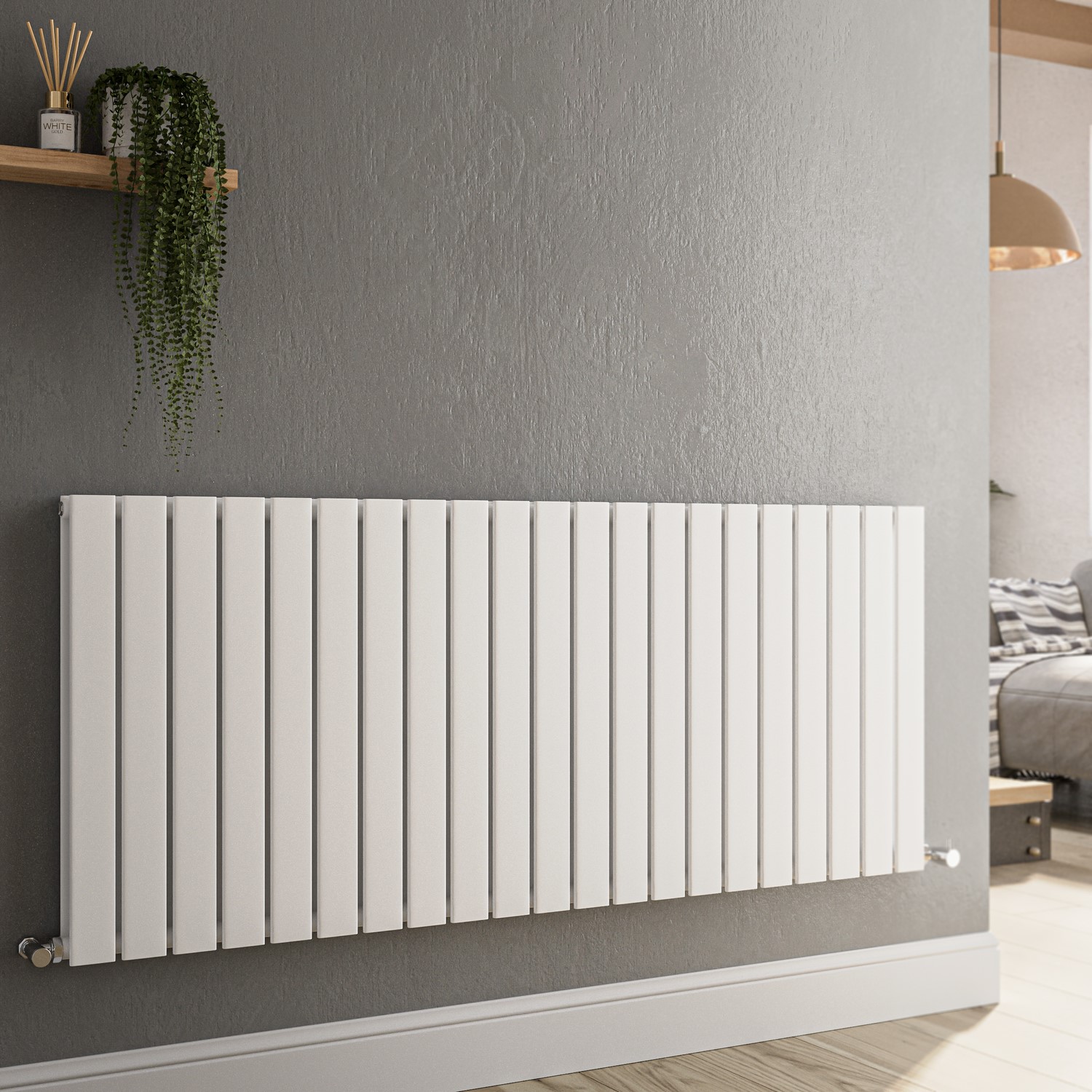 Riace  Horizontal Flat Designer Radiator 600X1428mm Double Panel 5398 Btu HD21-600-WCF