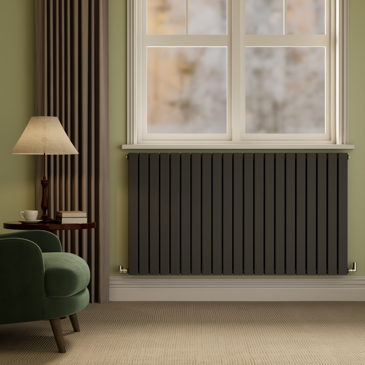 Riace Midnight  Horizontal Flat Designer Radiator 800X1428mm Double Panel 6926 Btu HD21-800-BCF