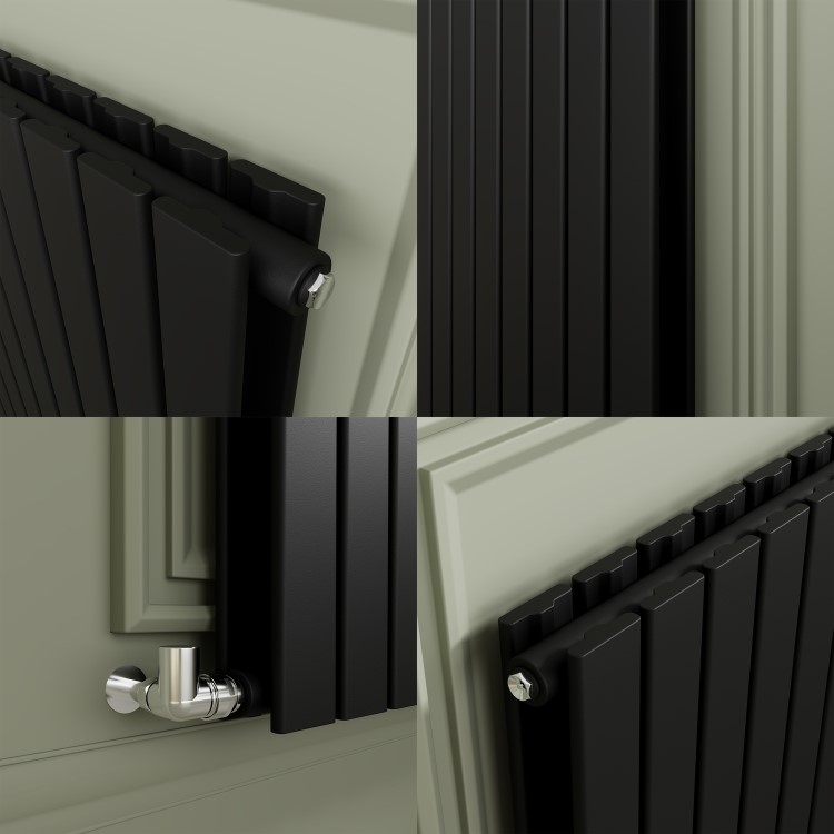 Riace Midnight Black Horizontal Flat Designer Radiator 800x1428mm Double Panel 6926 BTU