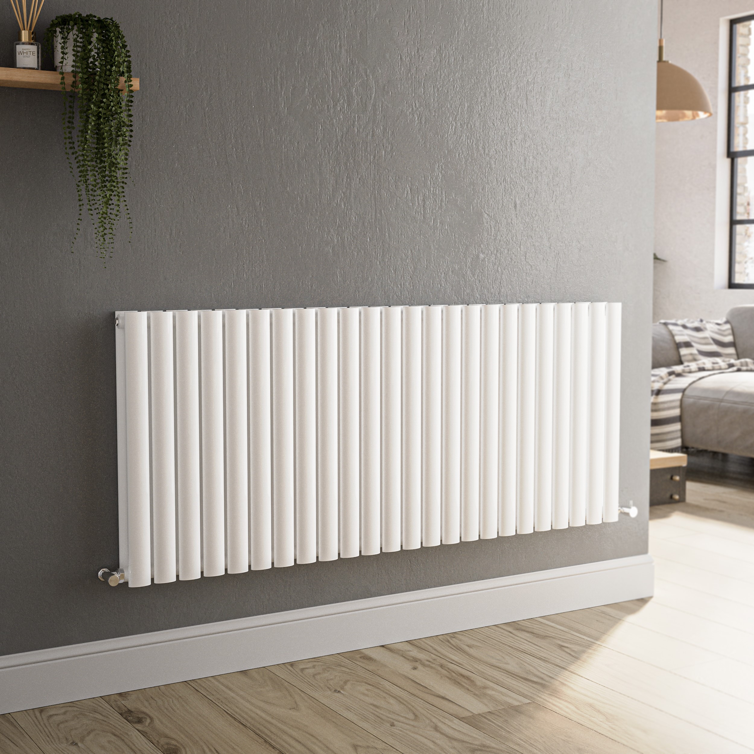 Sorrento  Horizontal Oval Designer Radiator 600X1416mm Double Panel 5758 Btu HD24-600-WCO