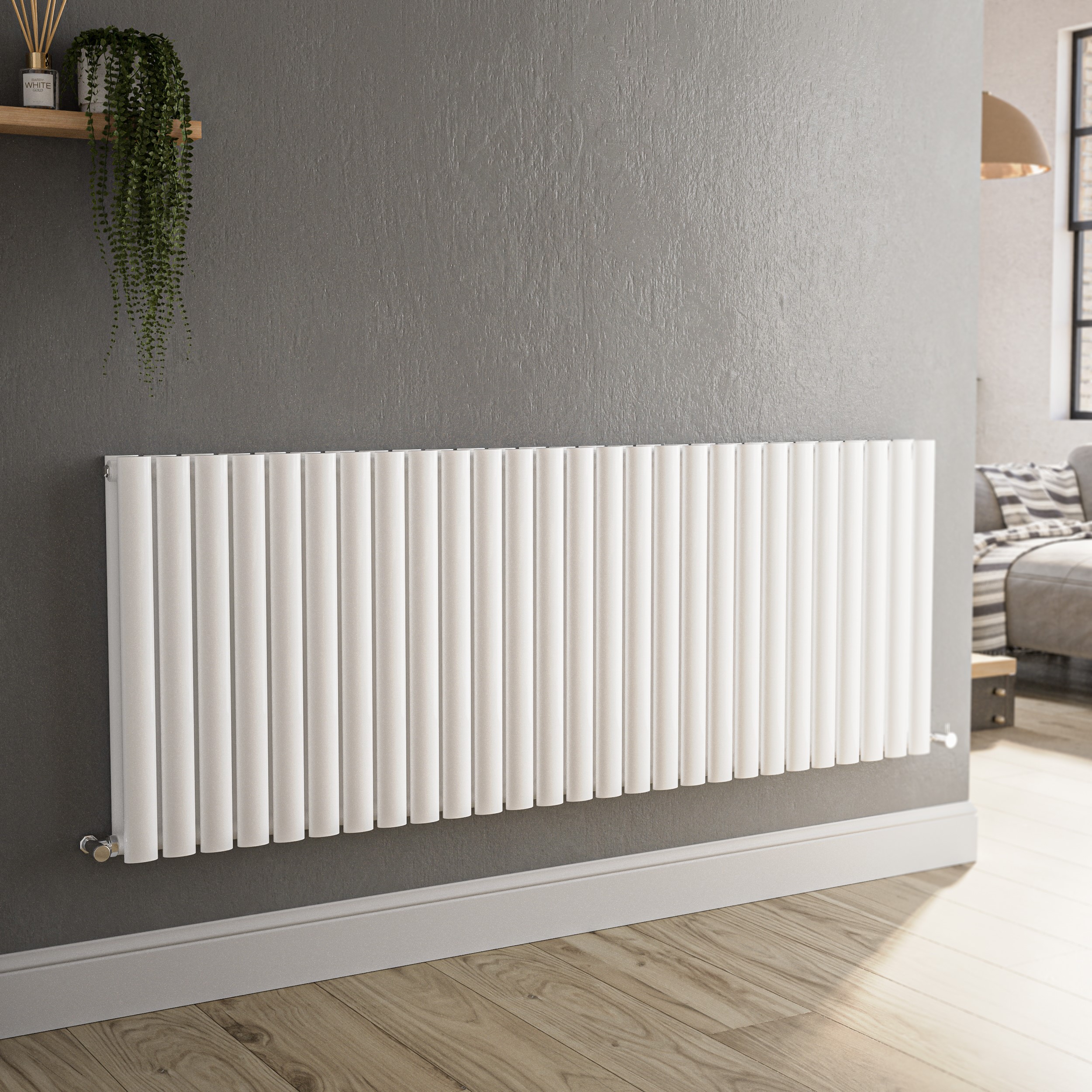 Sorrento  Horizontal Oval Designer Radiator 600X1593mm Double Panel 6478 Btu HD27-600-WCO