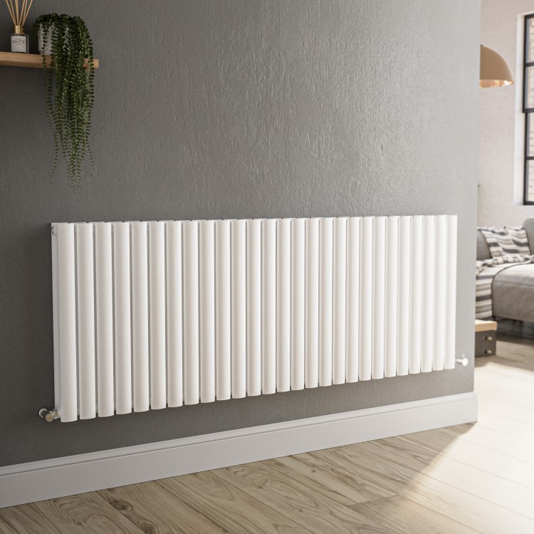 GRADE A1 - Sorrento White Horizontal Oval Designer Radiator 600x1593mm Double Panel 6478 BTU