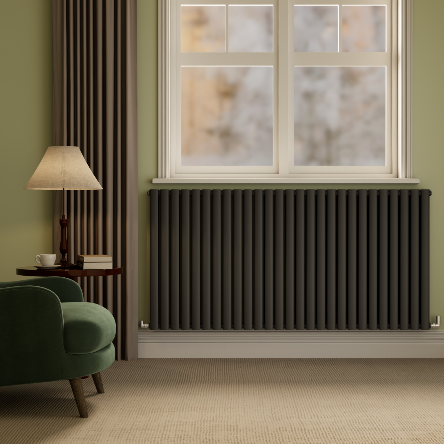 Midnight Horizontal Oval Designer Radiator 800x1593mm Double Panel 8218 BTU