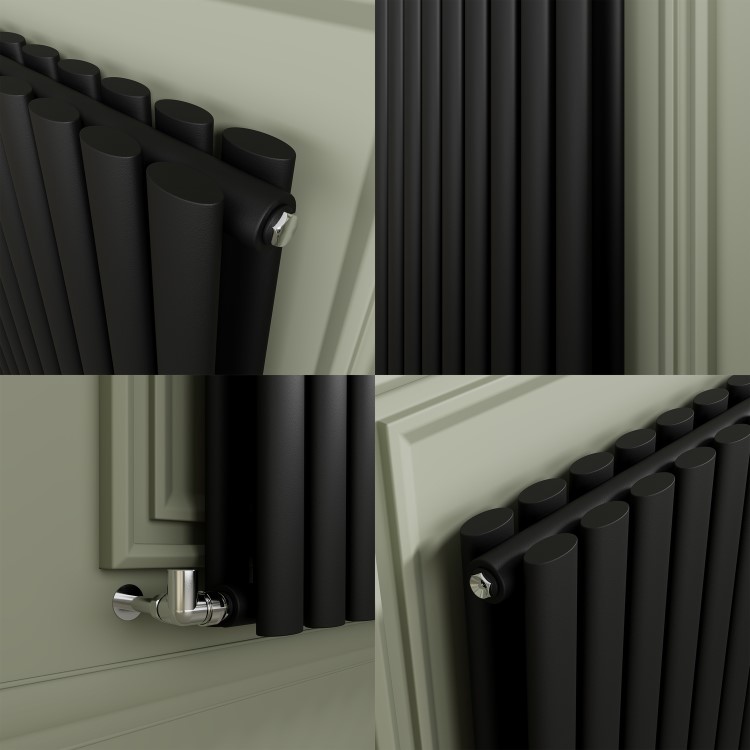 Sorrento Midnight Black Horizontal Oval Designer Radiator 800x1593mm Double Panel 6478 BTU
