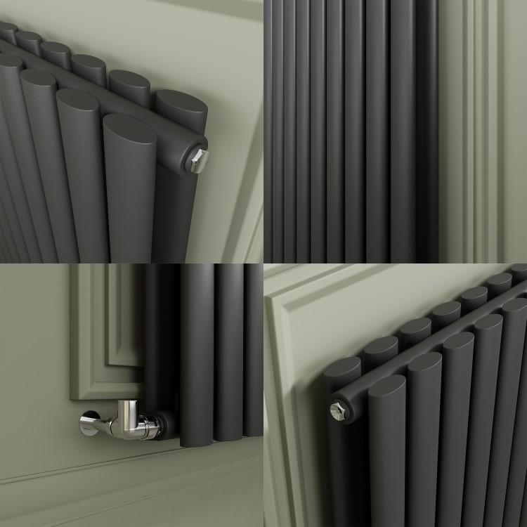 Sorrento Anthracite Horizontal Oval Designer Radiator 800x1593mm Double Panel 6478 BTU