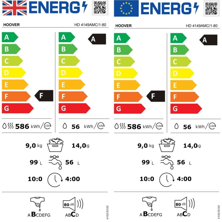 Refurbished Hoover H-Wash 500 HD4149AMC/1-80 Freestanding 14/9KG 1400 Spin Washer Dryer White