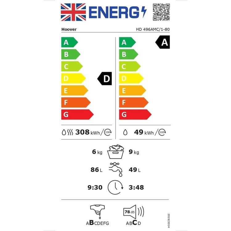 Hoover H-Wash 500 9kg Wash 6kg Dry 1400rpm Washer Dryer - White