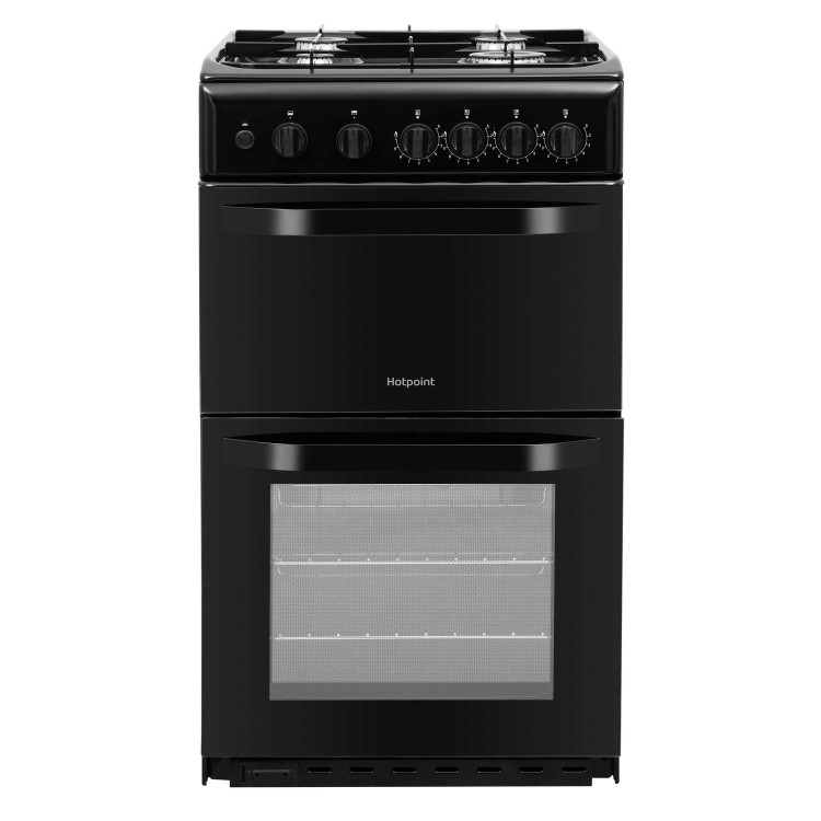 Refurbished Hotpoint HD5G00CCBK 50cm Double Cavity Gas Cooker Black