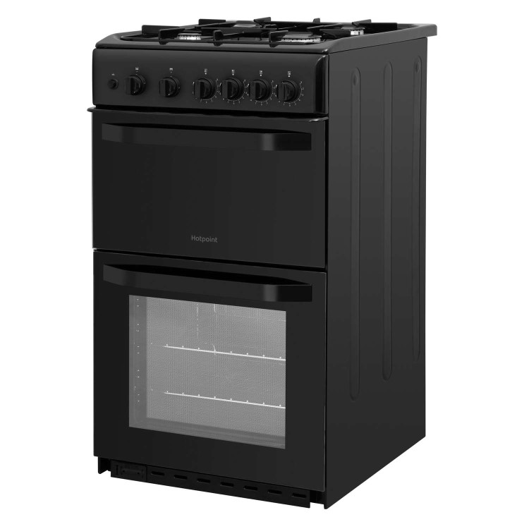 Refurbished Hotpoint HD5G00CCBK 50cm Double Cavity Gas Cooker Black