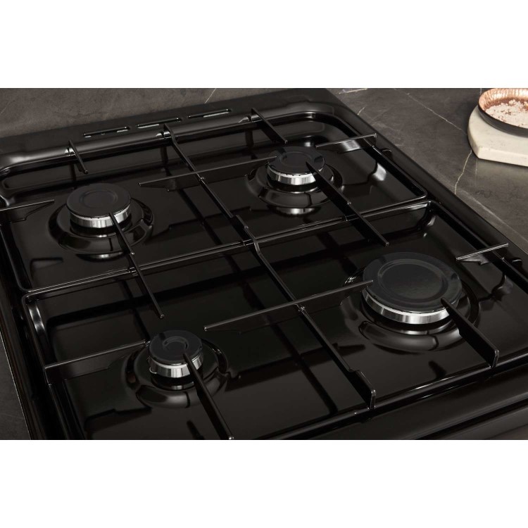 Refurbished Hotpoint HD5G00CCBK 50cm Double Cavity Gas Cooker Black
