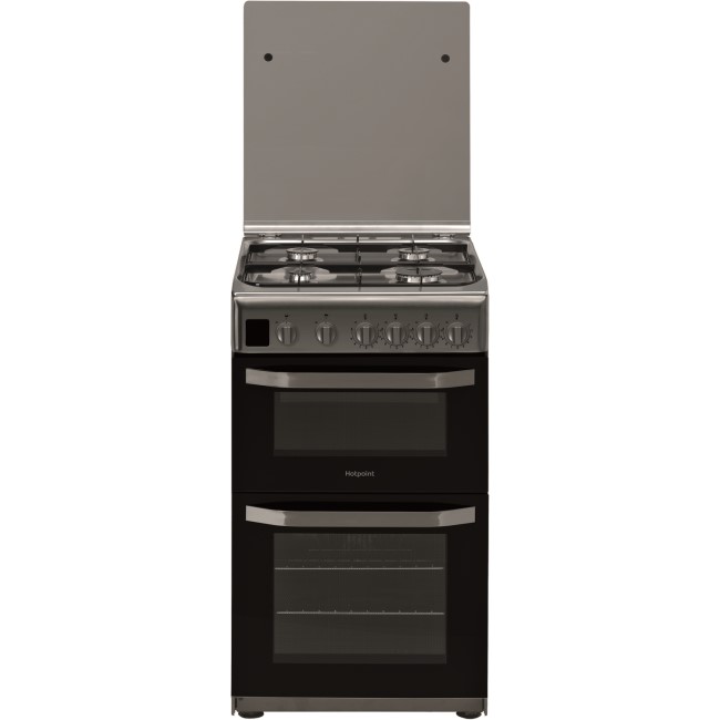 Refurbished Hotpoint HD5G00CCSS 50cm Double Cavity Gas Cooker Silver