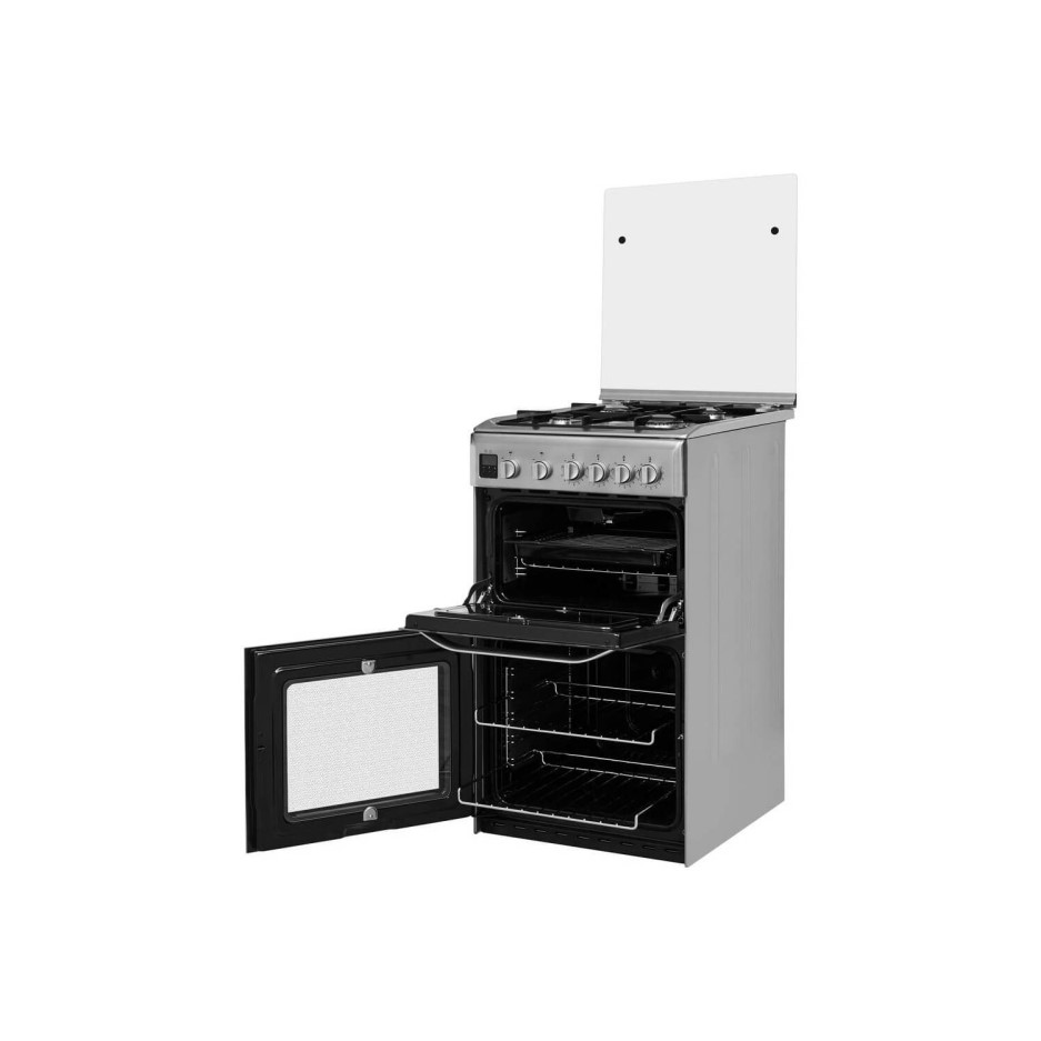 Hotpoint 50cm Double Cavity Gas Cooker with Lid Stainless Steel