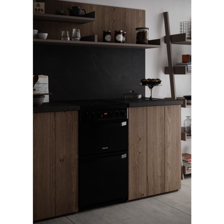 Refurbished Hotpoint HD5V93CCB 50cm Double Oven Electric Cooker With Ceramic Hob Black
