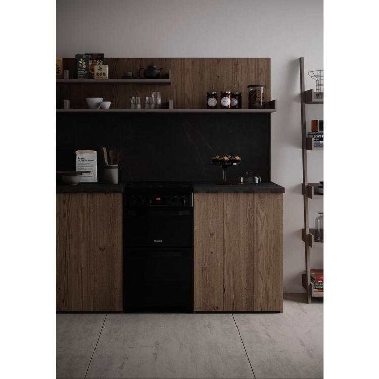 Refurbished Hotpoint HD5V93CCB 50cm Double Oven Electric Cooker With Ceramic Hob Black