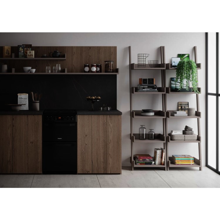 Refurbished Hotpoint HD5V93CCB 50cm Double Oven Electric Cooker With Ceramic Hob Black