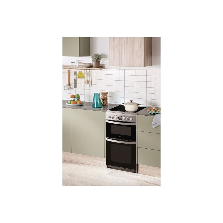 Refurbished Hotpoint HD5V93CCSS 50cm Double Oven Electric Cooker With Ceramic Hob Stainless Steel