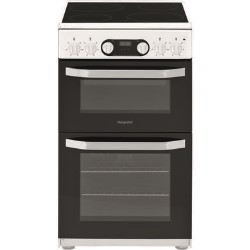 Refurbished Hotpoint HD5V93CCW 50cm Double Oven Electric Cooker with Ceramic Hob White
