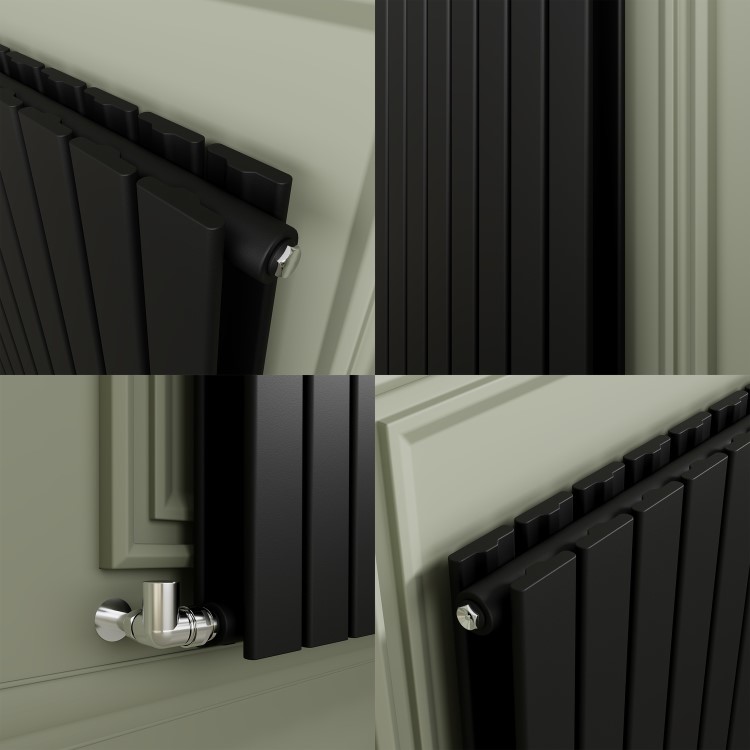 Riace Midnight Black Horizontal Flat Designer Radiator 800x408mm Double Panel 1978 BTU