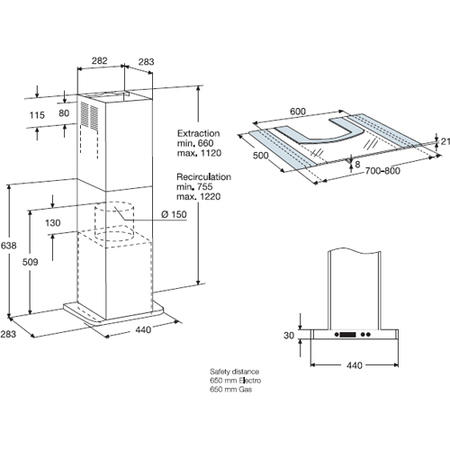 AEG HD6470-M Extendable Canopy 60-80cm Chimney Cooker Hood Stainless Steel