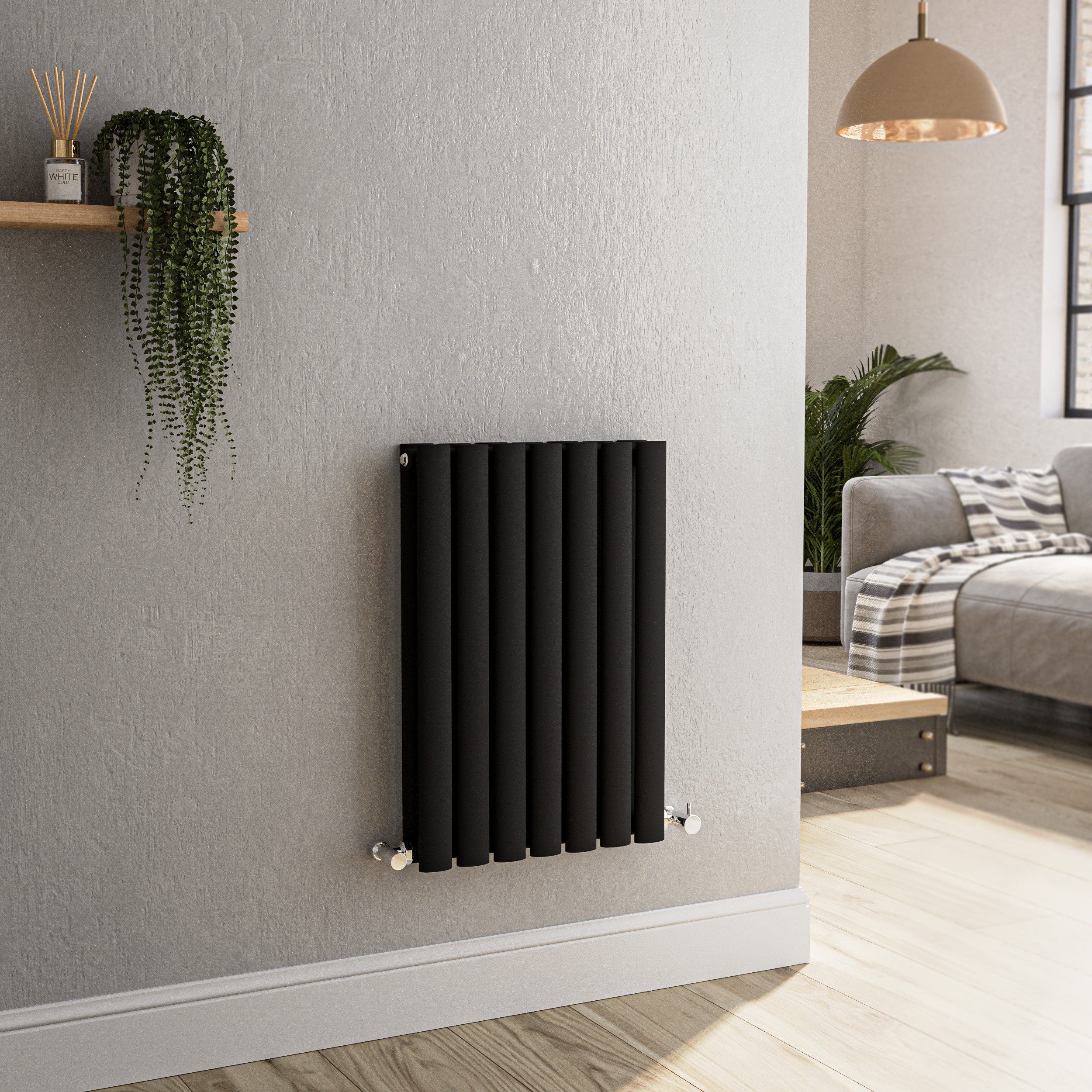 Sorrento Midnight  Horizontal Oval Designer Radiator 600X413mm Double Panel 1679 Btu HD7-600-BCO