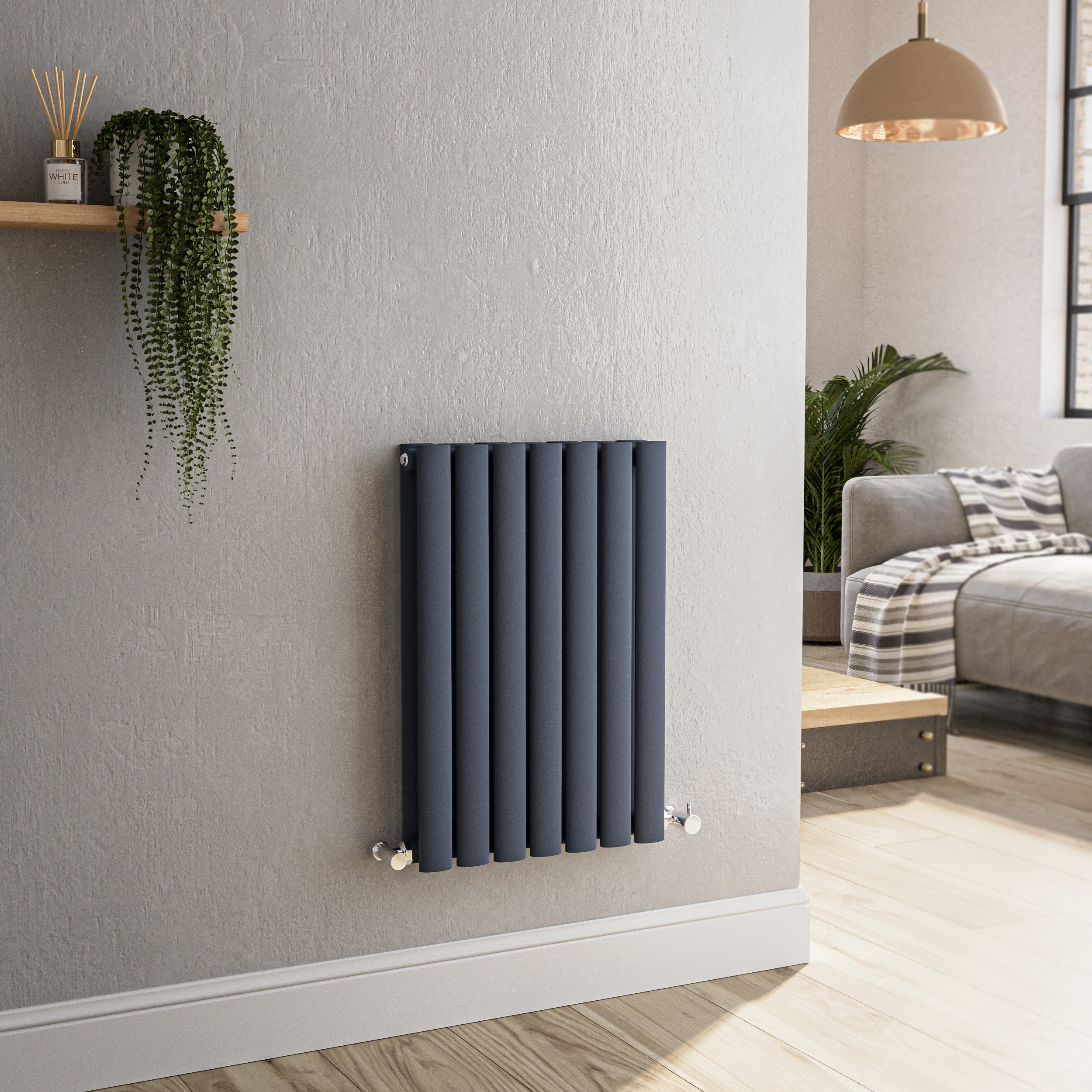 Sorrento Grey Anthracite Horizontal Oval Designer Radiator 600X413mm Double Panel 1679 Btu Size 41.3