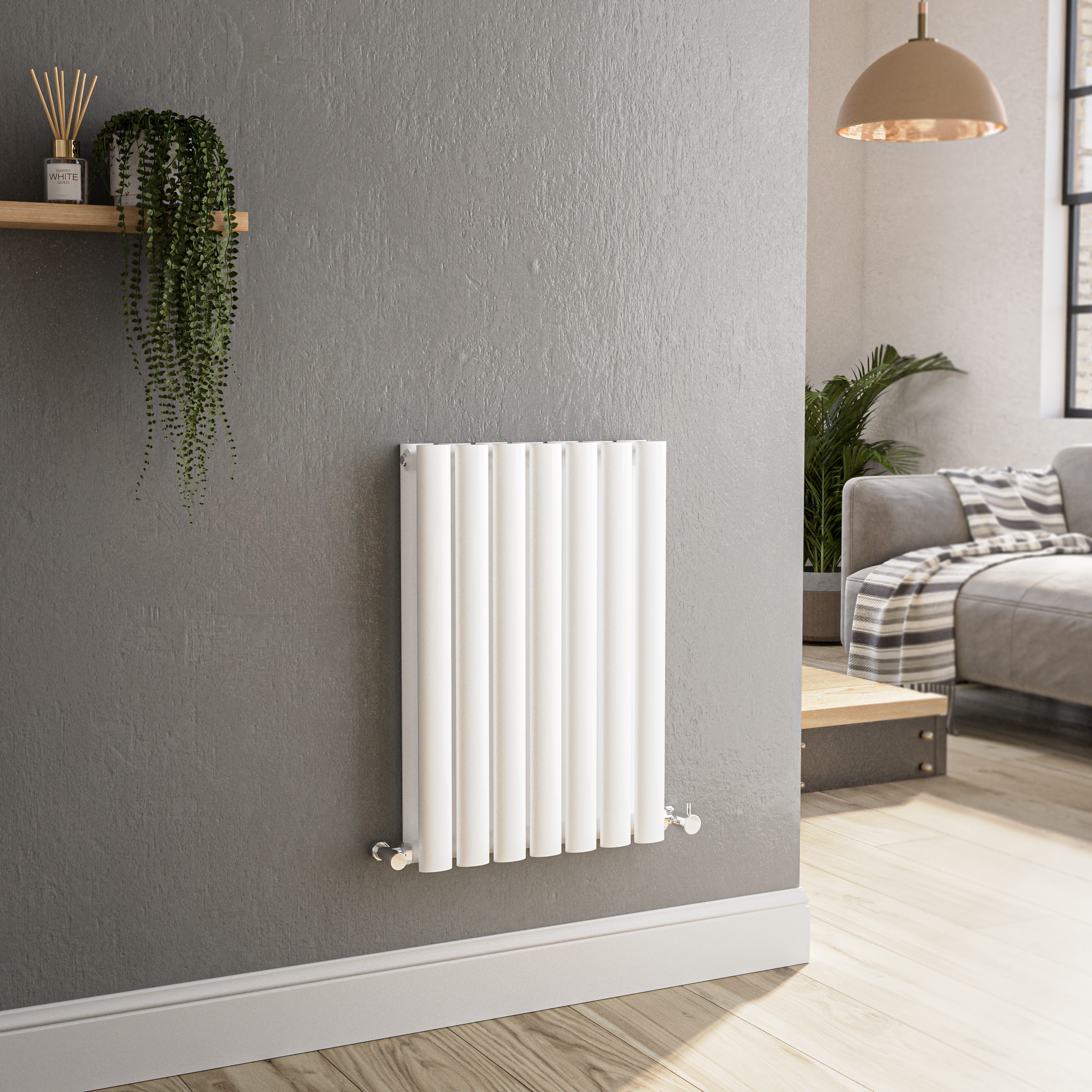 Sorrento  Horizontal Oval Designer Radiator 600X413mm Double Panel 1679 Btu HD7-600-WCO