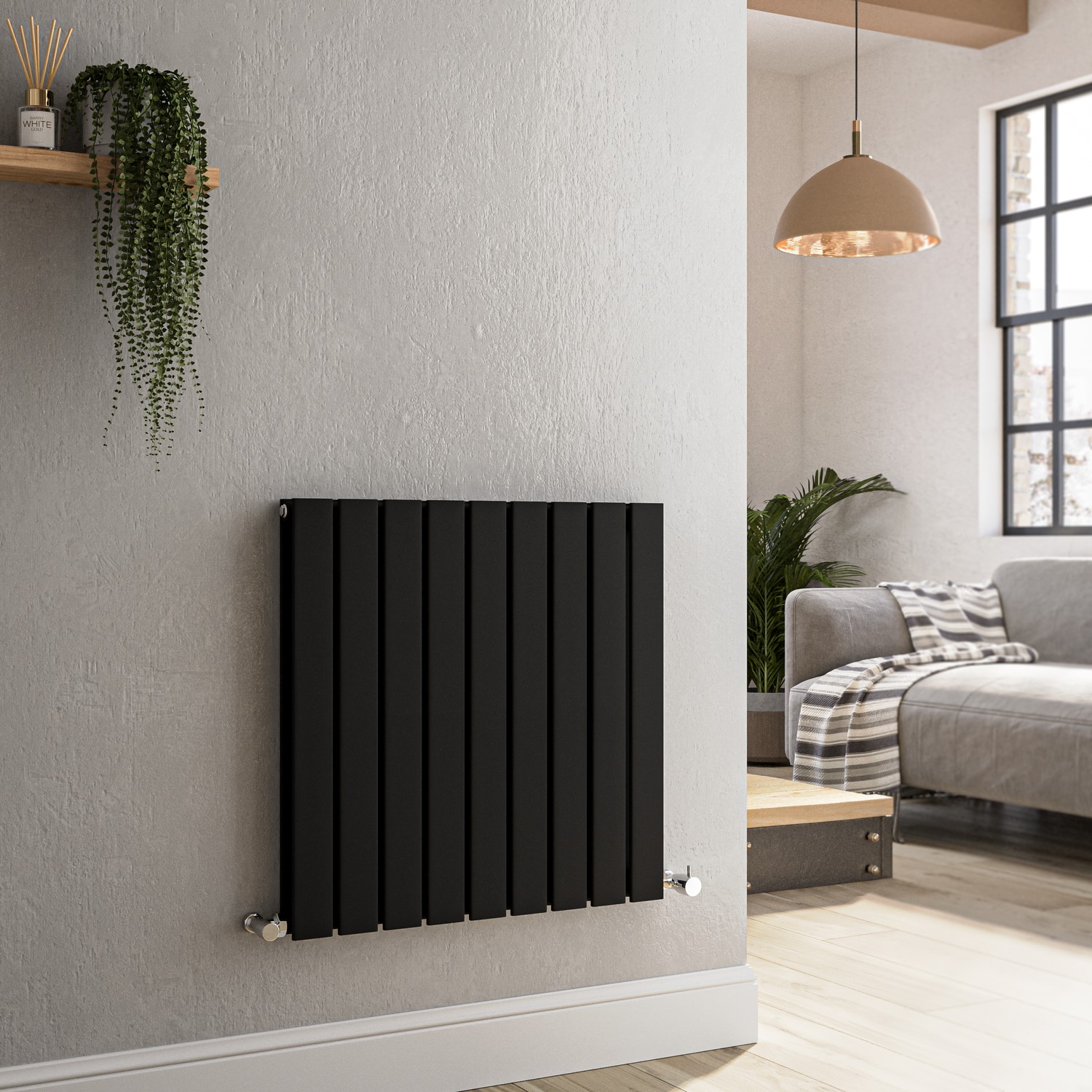 Riace Midnight  Horizontal Flat Designer Radiator 600X612mm Double Panel 2313 Btu HD9-600-BCF