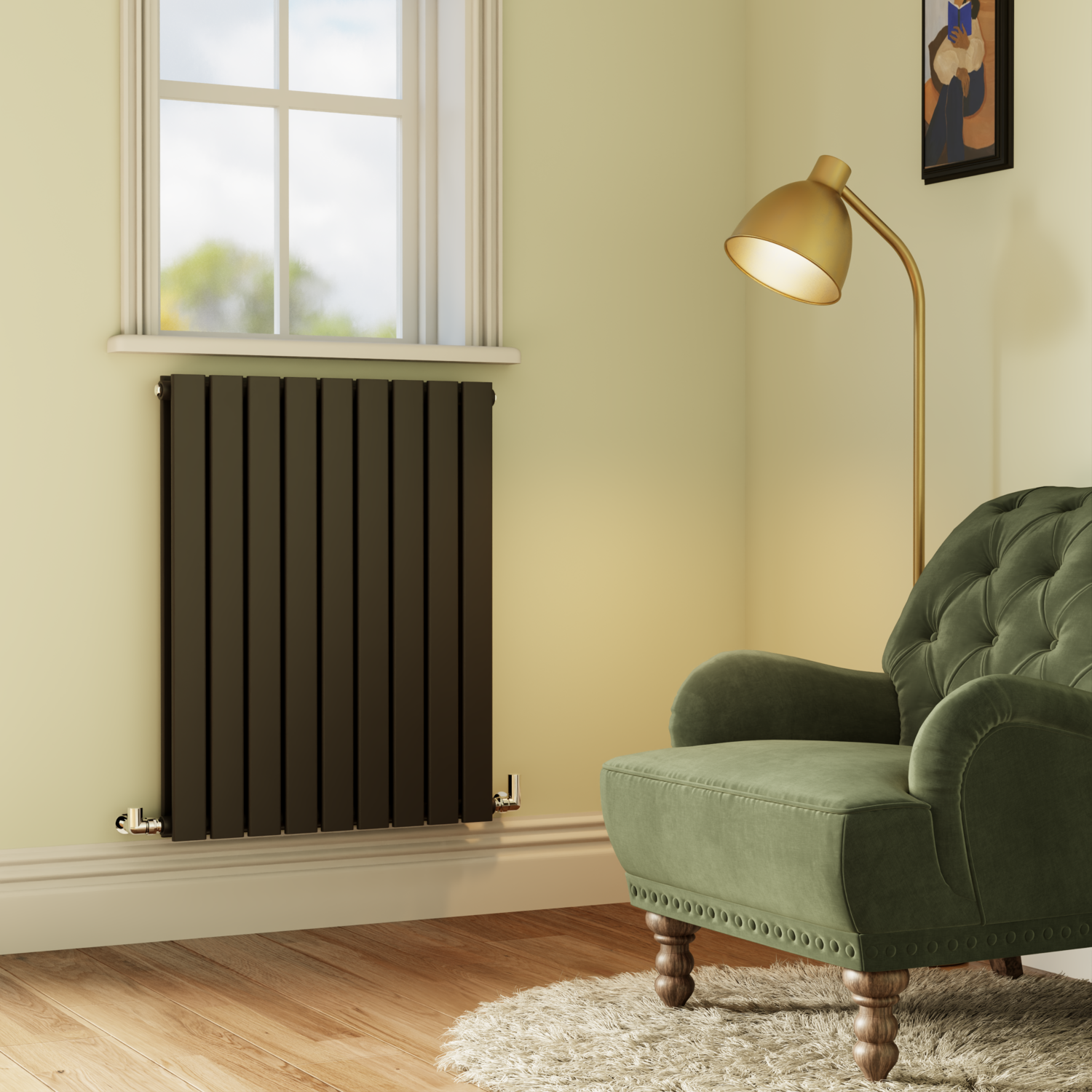 Riace Midnight  Horizontal Flat Designer Radiator 800X612mm Double Panel 2970 Btu HD9-800-BCF