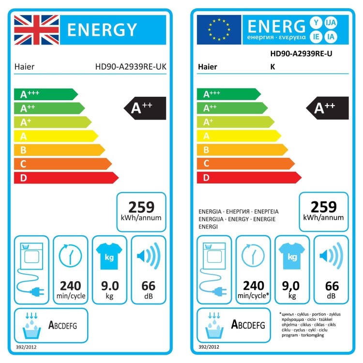 Haier 939 Series 3 9kg Heat Pump Tumble Dryer - Graphite