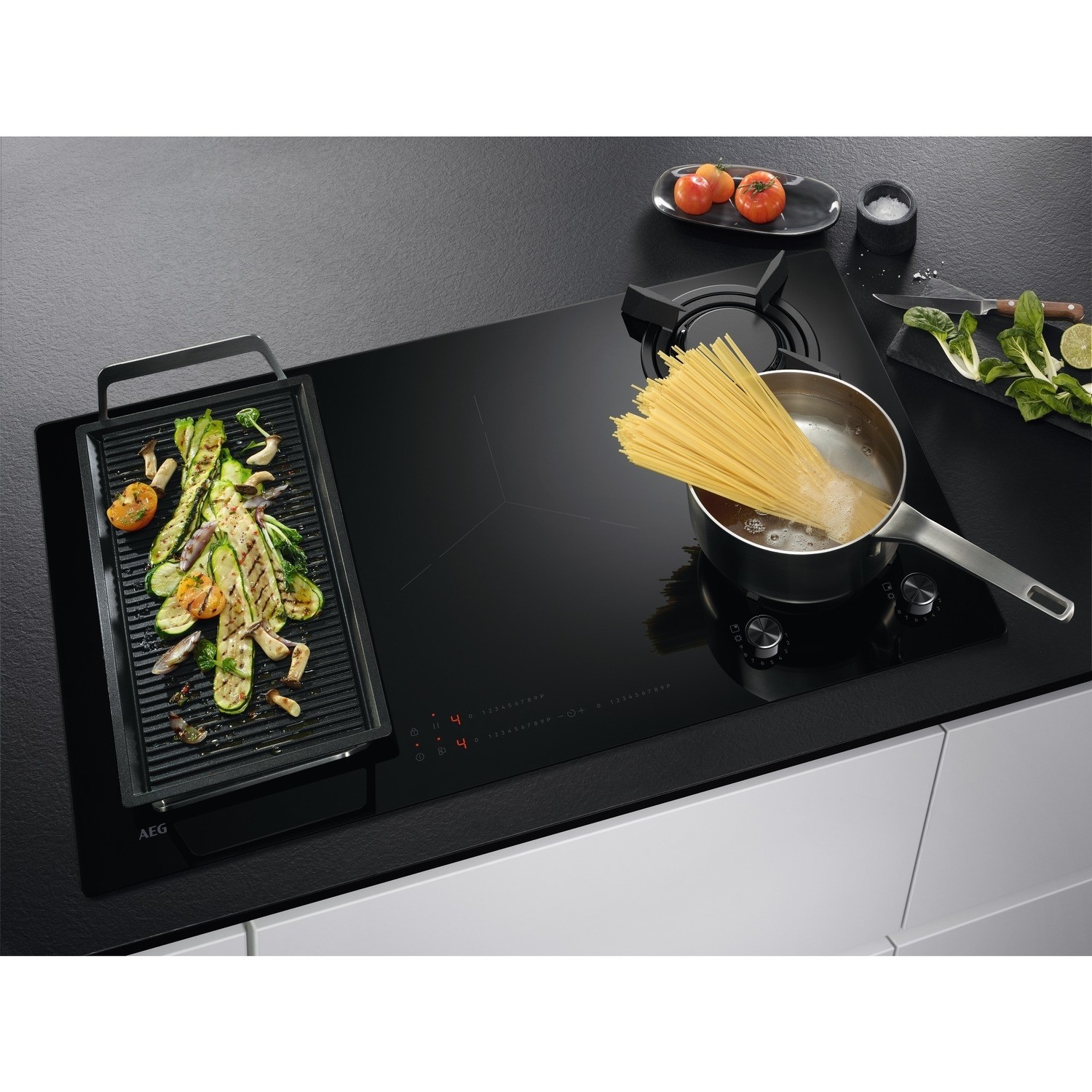 AEG 8000 Series Dual Fuel 2 Induction Zones and 2 Burner Gas Hob