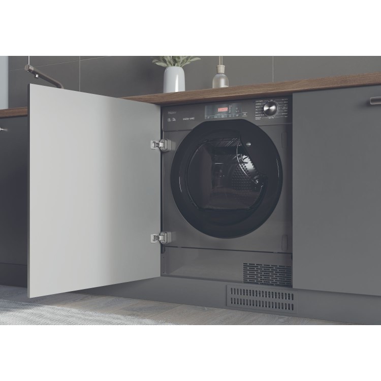 Haier Series 4 7kg Integrated Heat Pump Tumble Dryer - A++ Rated, Reverse Action - Graphite