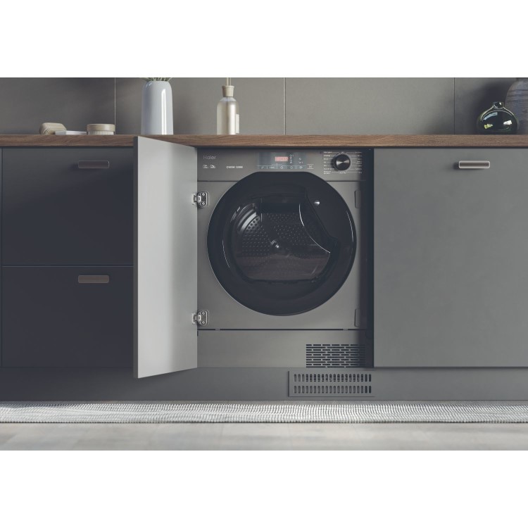 Haier Series 4 7kg Integrated Heat Pump Tumble Dryer - A++ Rated, Reverse Action - Graphite
