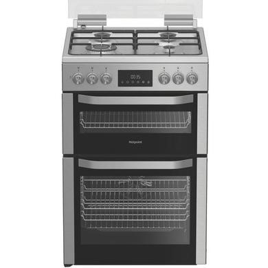 Hotpoint 60cm Dual Fuel Cooker with Glass Lid - Stainless steel