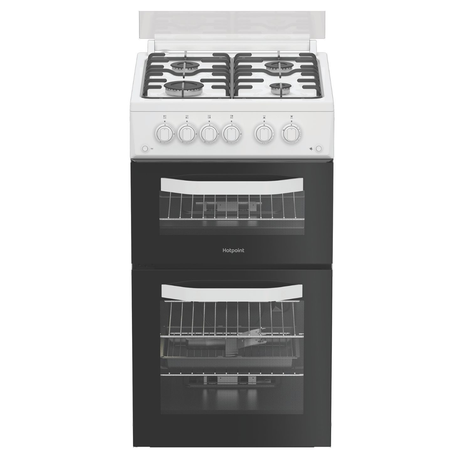 Hotpoint HDG5GCW 50cm Double Oven Gas Cooker with Glass Lid in White 5
