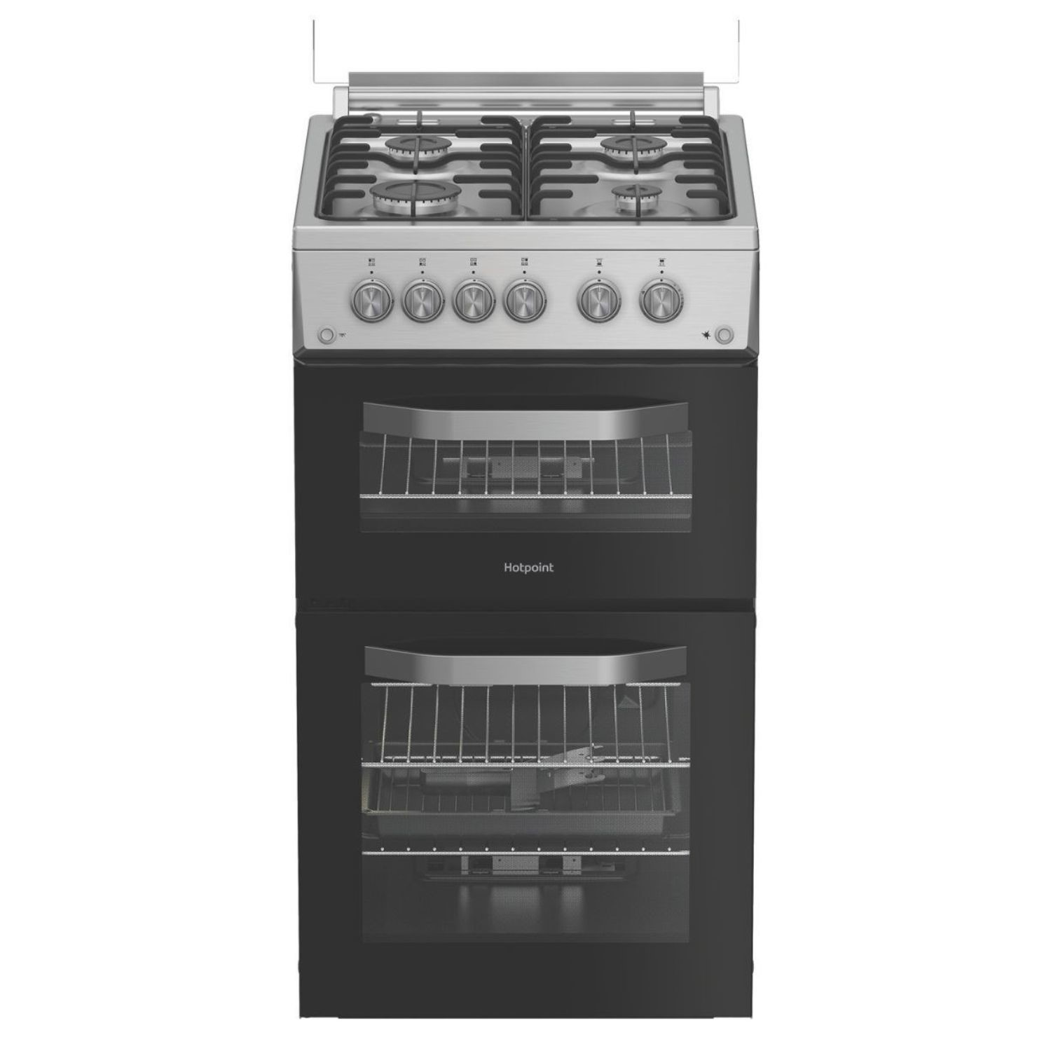 Hotpoint HDG5GCX 50cm Double Oven Gas Cooker with Glass Lid in Stainle
