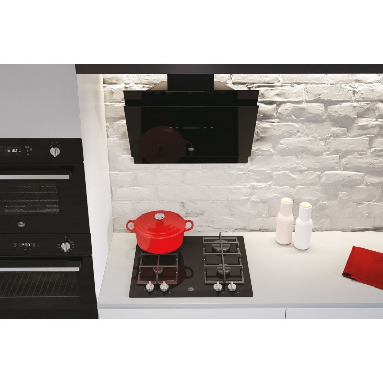 Hoover 60cm Angled Glass Canopy Cooker Hood - Black