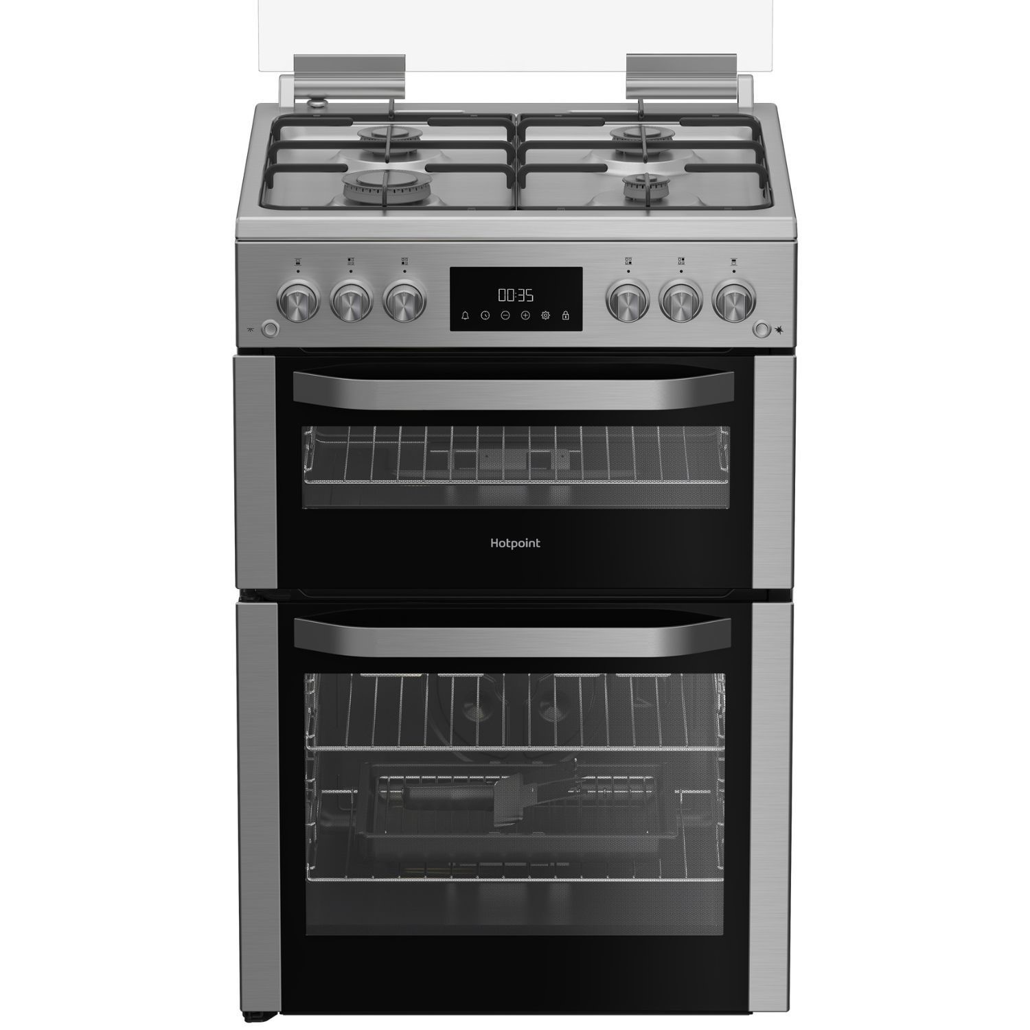 Hotpoint HDG6GDCX 60cm Double Oven Gas Cooker with Glass Lid in Stainl