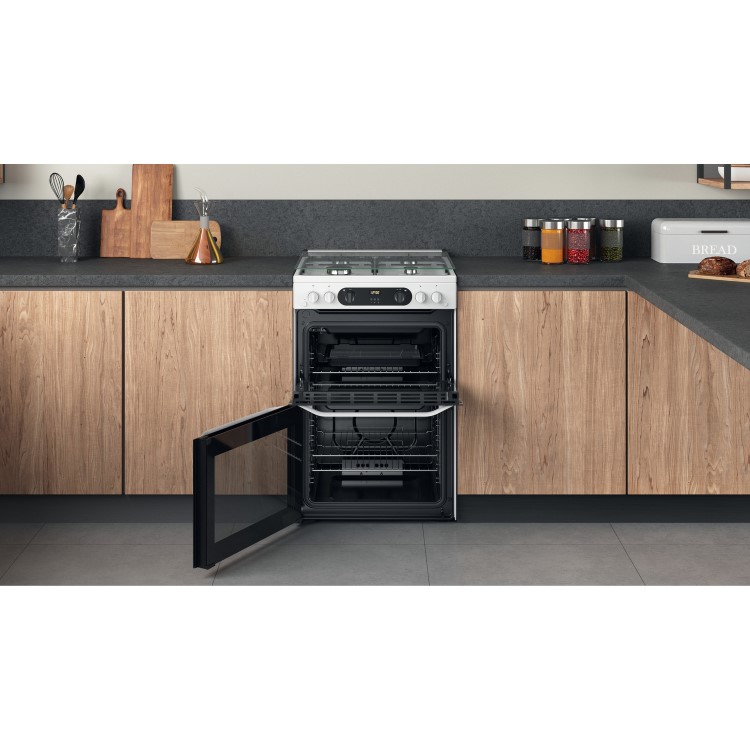 Refurbished Hotpoint HDM67G0CCW 60cm Double Oven Gas Cooker White