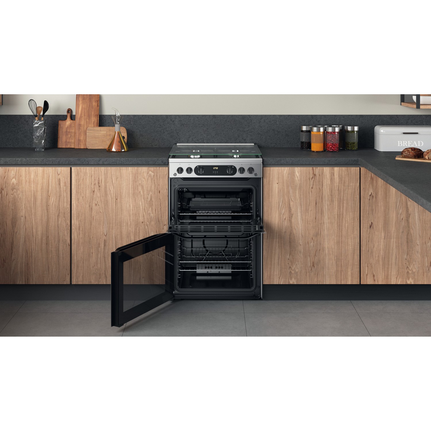 Hotpoint 60cm Gas Cooker with Lid Stainless Steel HDM67G0CCX Appliances Direct