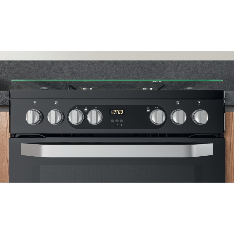 Refurbished Hotpoint HDM67G9C2CB 60cm Double Oven Dual Fuel Cooker with Assisted Cleaning Black