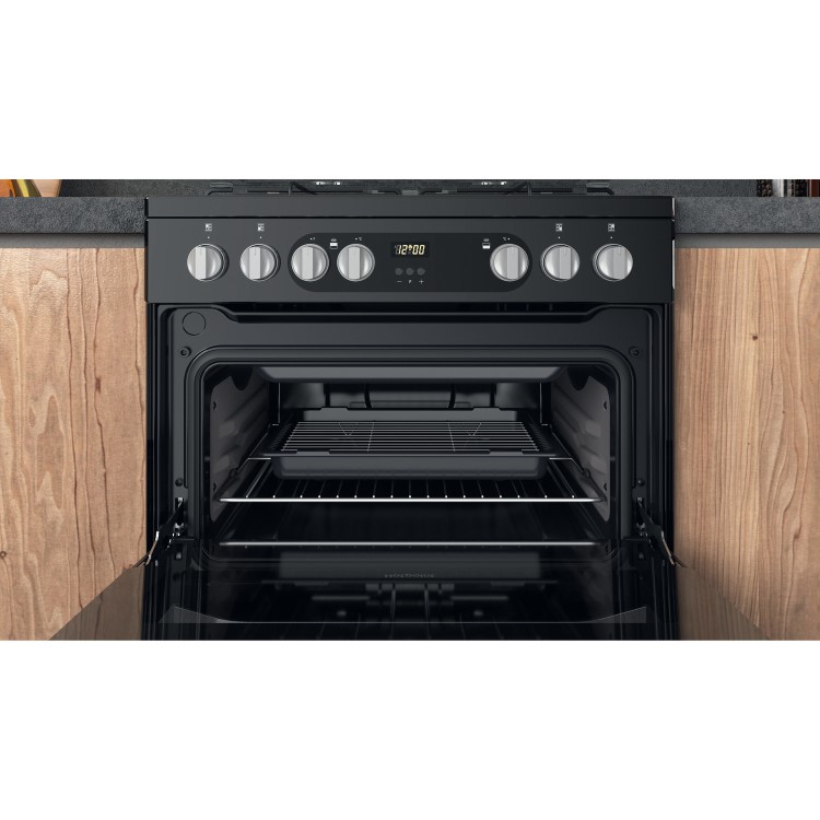 Refurbished Hotpoint HDM67G9C2CB 60cm Double Oven Dual Fuel Cooker with Assisted Cleaning Black