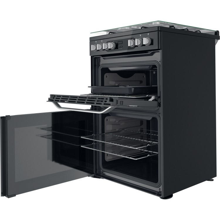 Refurbished Hotpoint HDM67G9C2CB 60cm Double Oven Dual Fuel Cooker with Assisted Cleaning Black