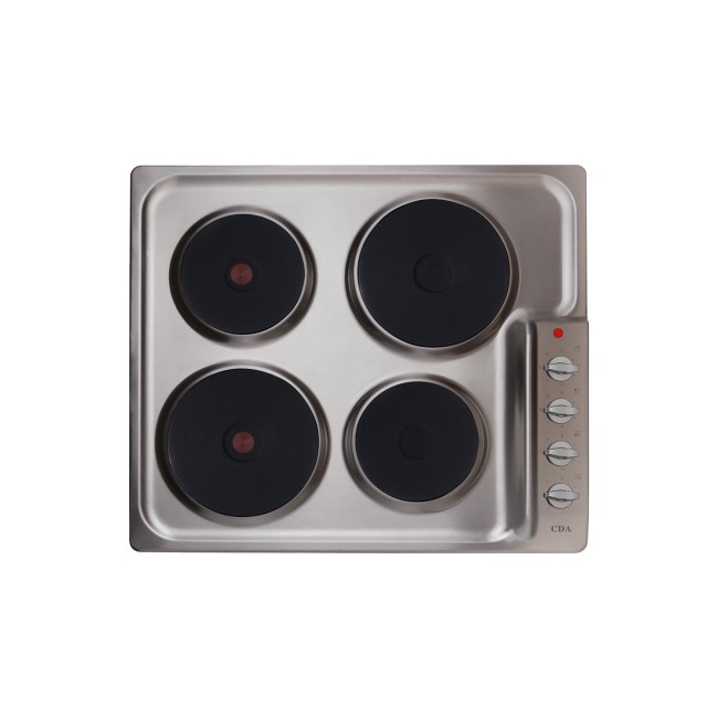 CDA HE6051SS Electric Hob 60cm 4 Plate Side Manual Control Stainless Steel