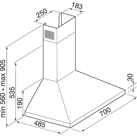Hotpoint HE7TIX Classic 70cm Chimney Hood - Stainless Steel
