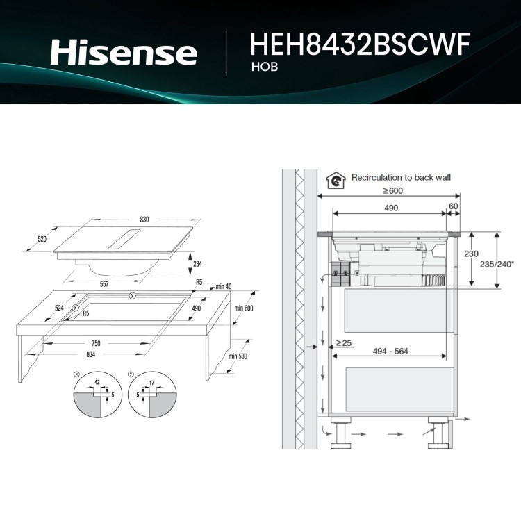 Hisense Hi6 83cm 4 Zone Venting Induction Hob