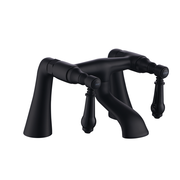 Matt Black Traditional Basin Pillar Taps & Bath Filler Tap Pack - Helston