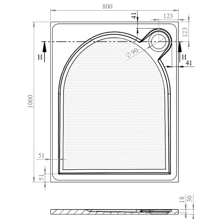 1000x800mm Anti-Slip Rectangular Shower Tray 30mm Low-Profile - Polymarble - Hendra