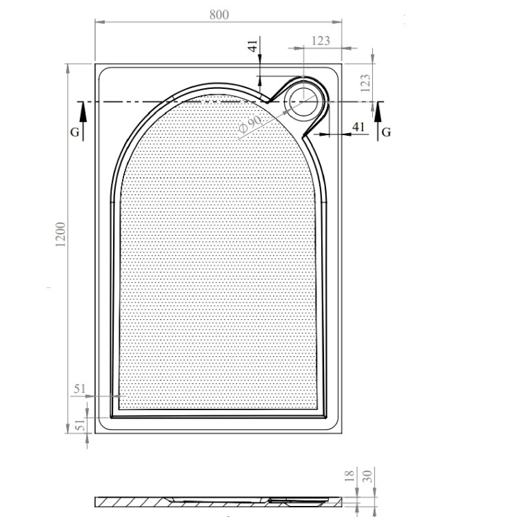 1200x800mm Anti-Slip Rectangular Shower Tray 30mm Low-Profile - Hendra