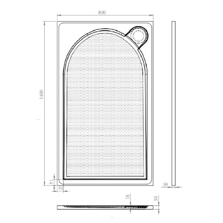 1400x800mm Anti-Slip Rectangular Shower Tray 30mm Low-Profile - Hendra